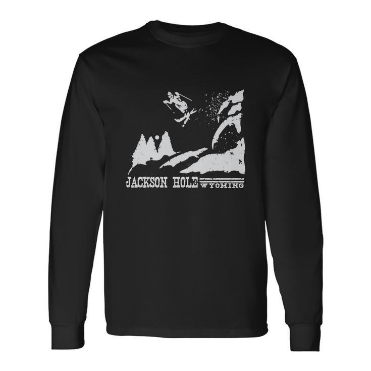 Retro Ski Shirt Jackson Hole Wyoming Skiing Shirt Vintage Ski Resort Shirt Long Sleeve T-Shirt