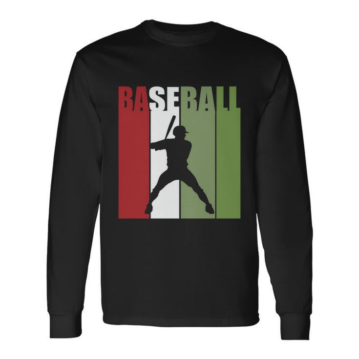 Retro Vintage Baseball Player Silhouette Baseball Lover Baseball Dad Long Sleeve T-Shirt