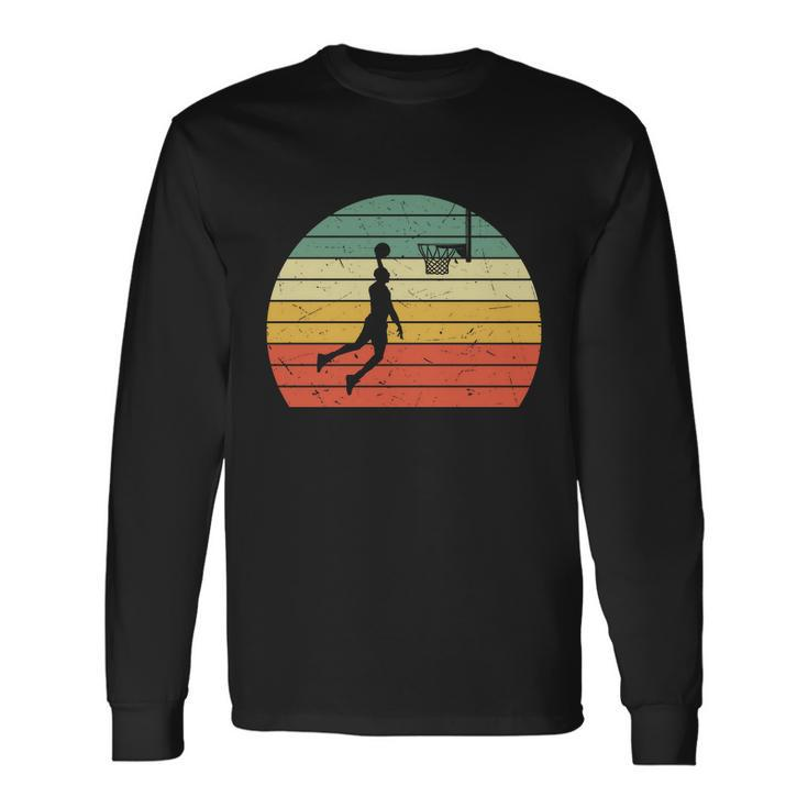 Retro Vintage Basketball Dunk Silhouette Basketball Player Long Sleeve T-Shirt