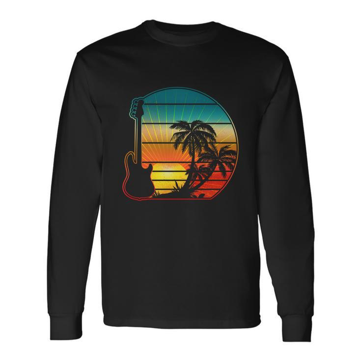 Retro Vintage Guitar Sunset Sunrise Island Long Sleeve T-Shirt
