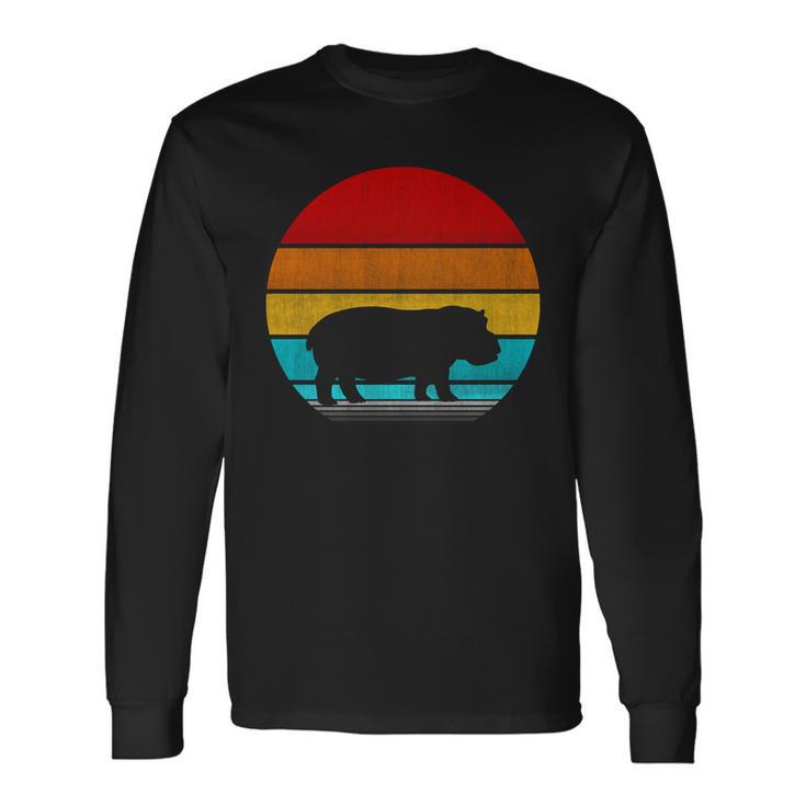 Retro Vintage Hippopotamus Long Sleeve T-Shirt