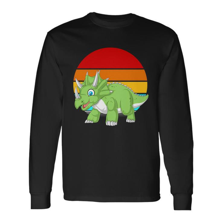 Retro Vintage Triceratops Dinosaur Long Sleeve T-Shirt