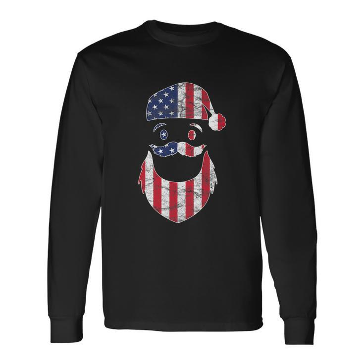 Santa Claus Face American Flag Christmas For 4Th Of Flag Long Sleeve T-Shirt