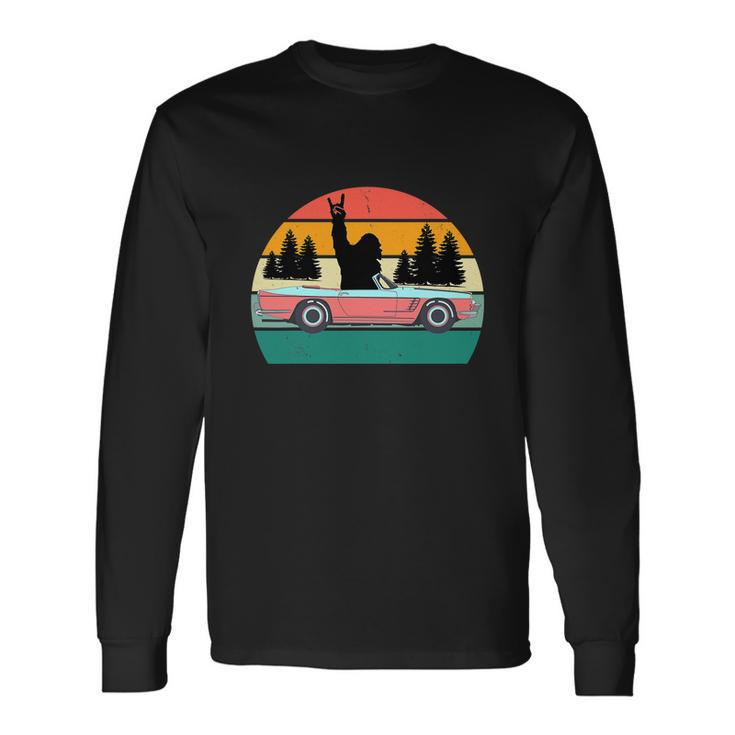 Sasquatch Bigfoot Driving Car Retro Sunset Long Sleeve T-Shirt
