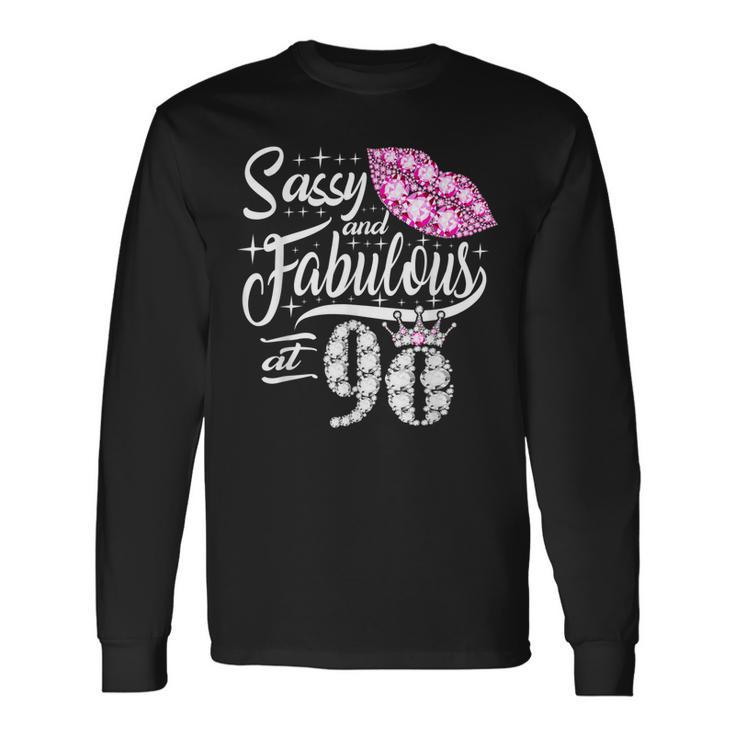 Sassy And Fabulous At 90 Years Old 90Th Birthday Crown Lips Long Sleeve T-Shirt