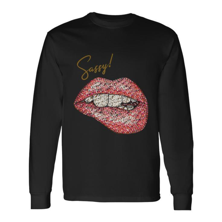 Sassy Lips Sexy Girl Graphic Sexy Lips Biting Long Sleeve T-Shirt