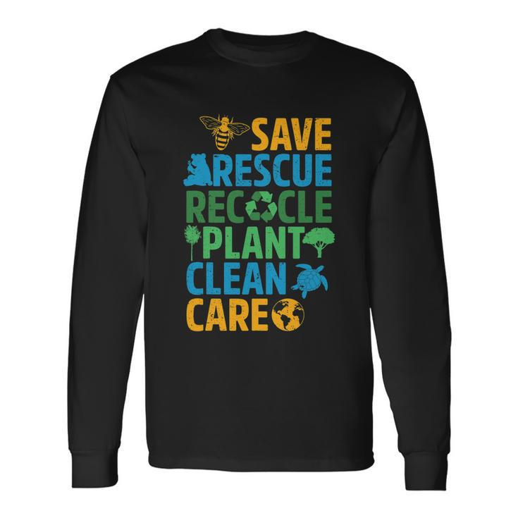 Save Bees Rescue Animals Recycle Plastict Earth Day Men Kid Tshirt Long Sleeve T-Shirt