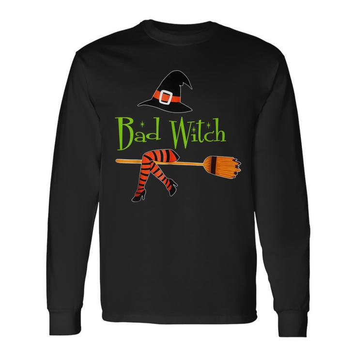 Scary Bad Witch Fly Broomstick Halloween Costume Good Witch Long Sleeve T-Shirt
