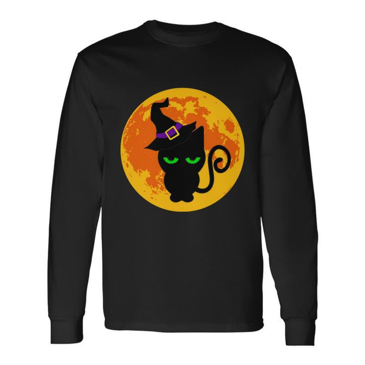 Scary Black Cat Costume Witch Hat Amp Moon Graphics Halloween Quote Long Sleeve T-Shirt