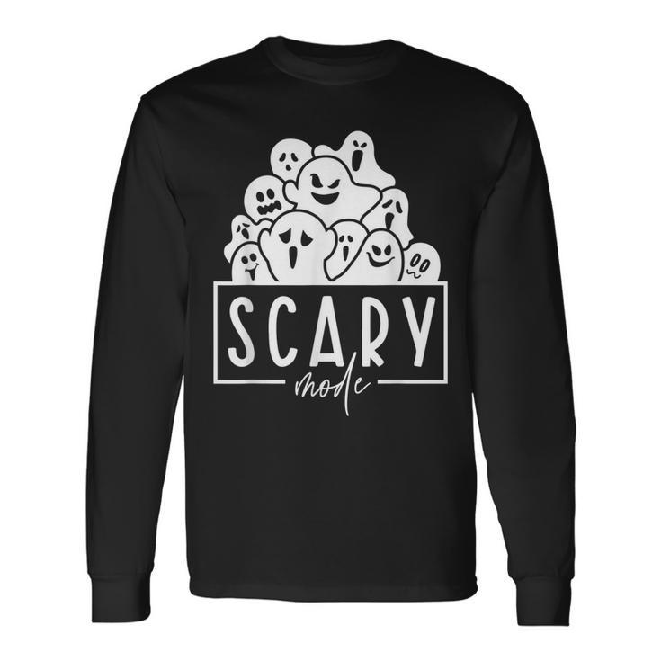 Scary Mode Boo Crew Ghost Spooky Vibes Halloween Long Sleeve T-Shirt