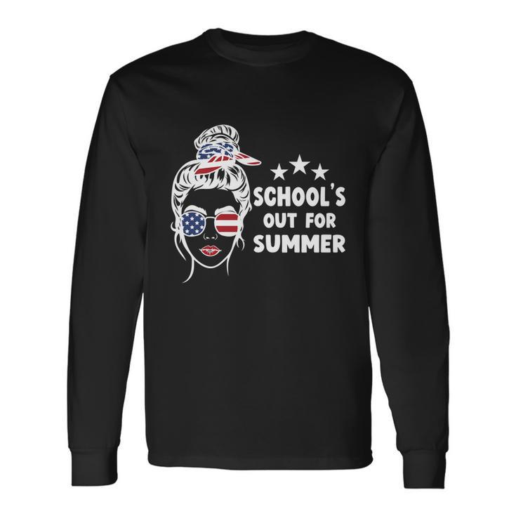 Schools Out For Summer Last Day Of School Messy Bun Us Long Sleeve T-Shirt
