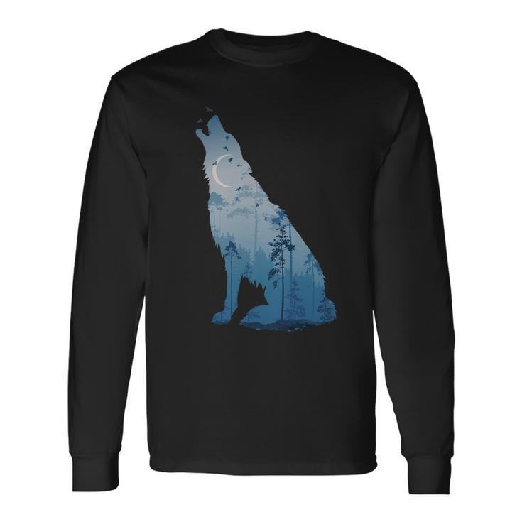 Silhouette Of The Howling Wolf Long Sleeve T-Shirt