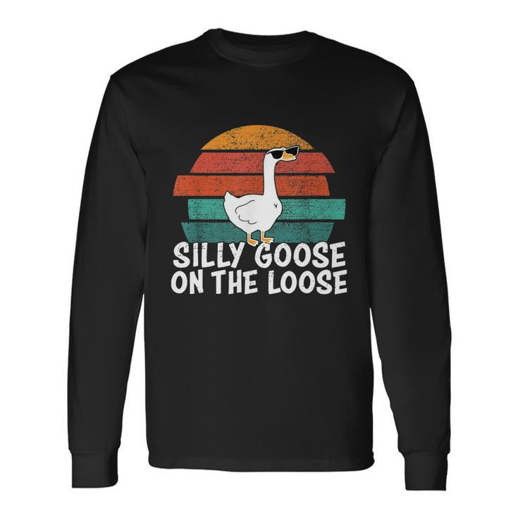 Silly Goose On The Loose Vintage Retro Sunset Tshirt Long Sleeve T-Shirt