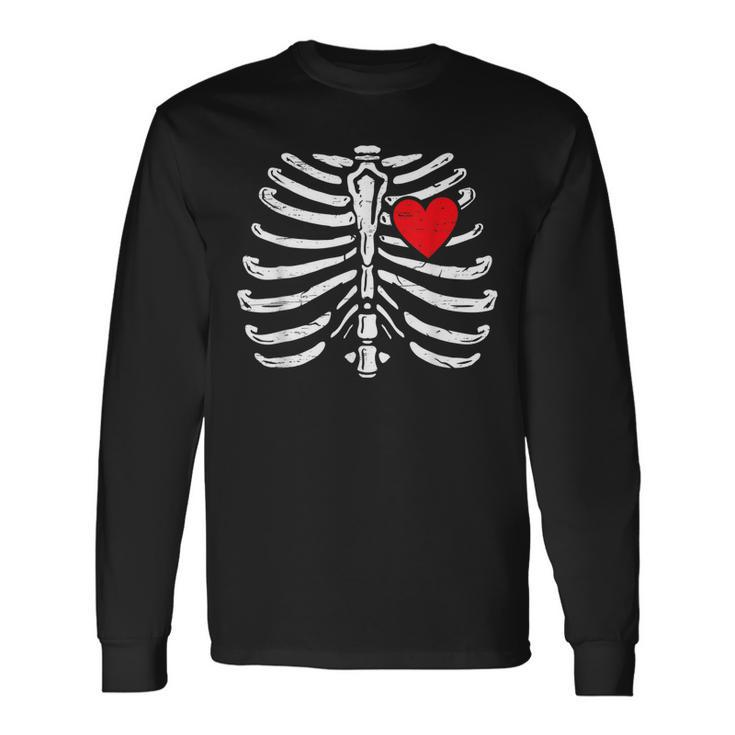 Skeleton Heart Rib Cage Halloween V2 Men Women Long Sleeve T-Shirt T-shirt Graphic Print