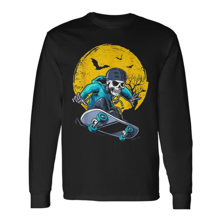 A Skeleton Skateboard Playing Cruiser Skateboard Pumpkins Men Women Long Sleeve T-Shirt T-shirt Graphic Print
