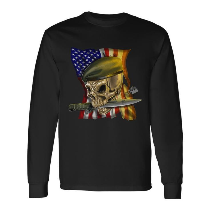 Skull Beret Military Tshirt Long Sleeve T-Shirt