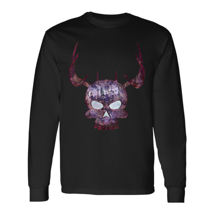 Skull Deer Antler Halloween Scary Bone Long Sleeve T-Shirt
