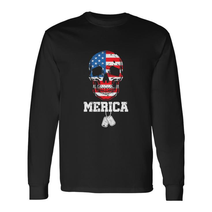 Skull Merica Patriotic American Flag 4Th Of July Long Sleeve T-Shirt