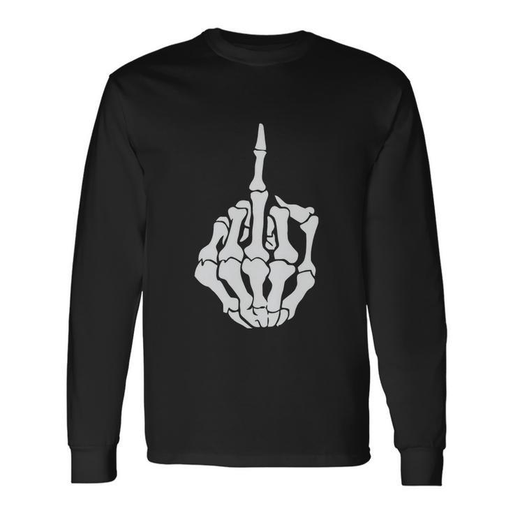 Skull Skeleton Middle Finger Top Mad Angry Rude Guy Scary Tshirt Long Sleeve T-Shirt