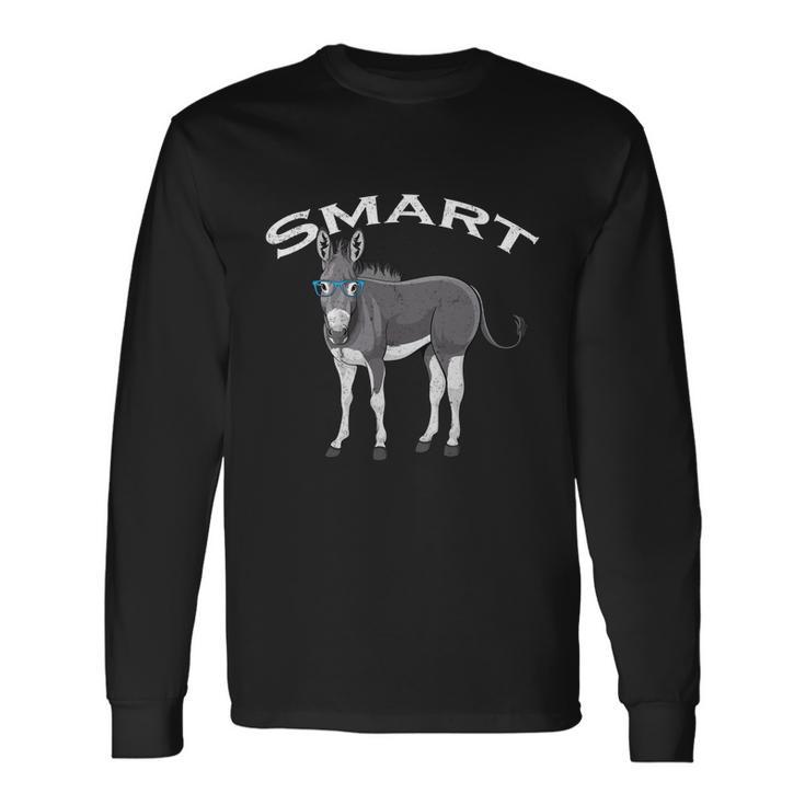 Smart Donkey Lover Sarcastic Adult Humor Blue Glasses Long Sleeve T-Shirt