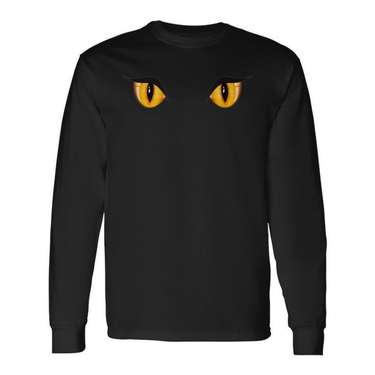 Spooky Creepy Ghost Black Cat Orange Eyes Halloween Long Sleeve T-Shirt