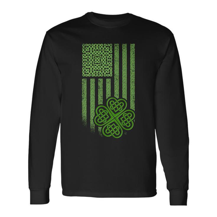 St Patricks Day Celtic Shamrock Us American Flag Long Sleeve T-Shirt