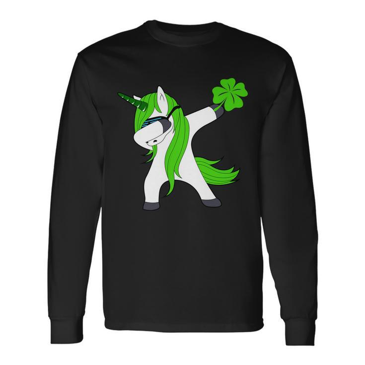 St Patricks Day Dabbing Irish Unicorn Long Sleeve T-Shirt