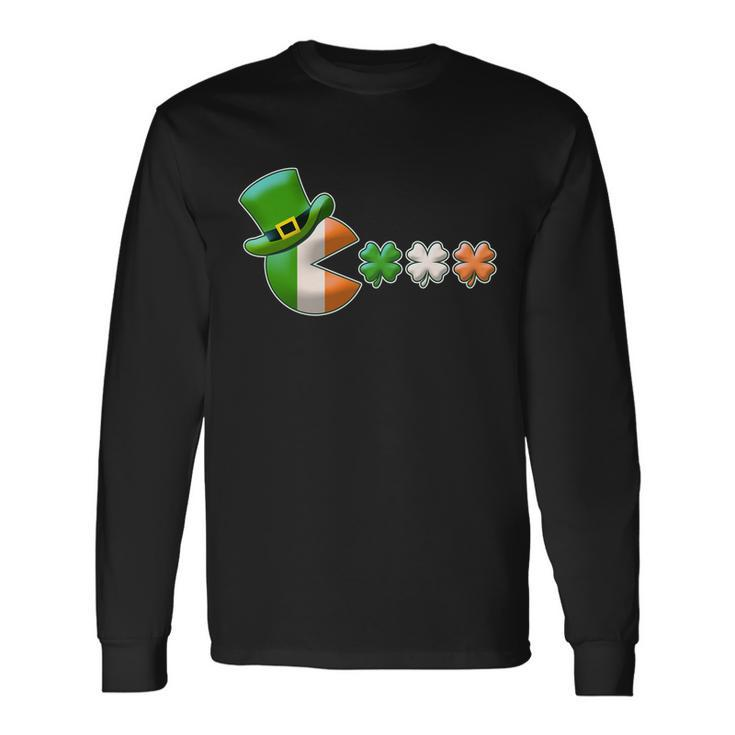 St Patricks Day Irish Flag Pac Man Shamrocks Long Sleeve T-Shirt