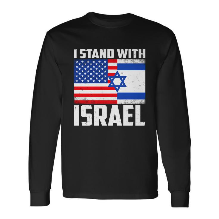 I Stand With Israel Us Flags United Distressed Long Sleeve T-Shirt