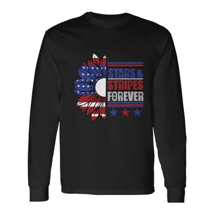 Stars Stripes Forever Sunflower America Flag 4Th Of July Long Sleeve T-Shirt