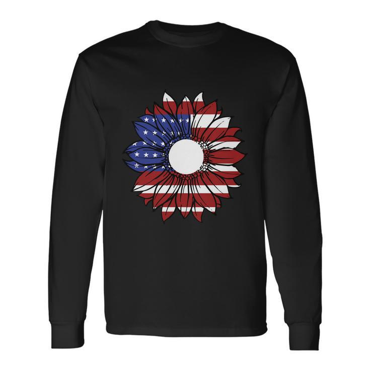 Sunflower American Flag 4Th Of July Independence Day Patriotic Long Sleeve T-Shirt