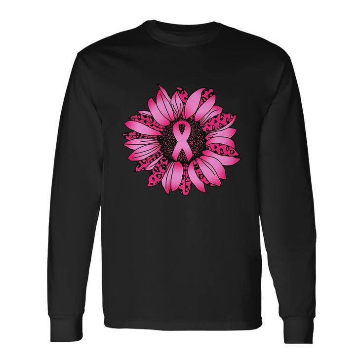 Sunflower Pink Ribbon Breast Cancer Awareness Tshirt Long Sleeve T-Shirt