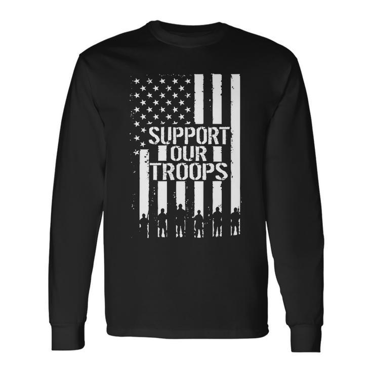 Support Our Troops Distressed American Flag Long Sleeve T-Shirt