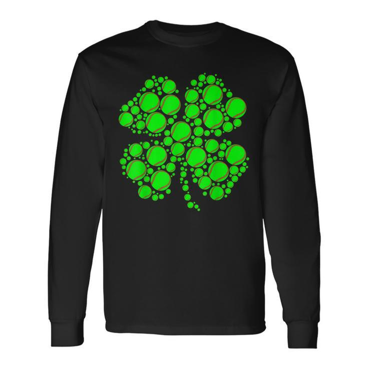 Tennis Ball Irish Shamrock Lucky Clover St Patricks Day Men Women Long Sleeve T-Shirt T-shirt Graphic Print
