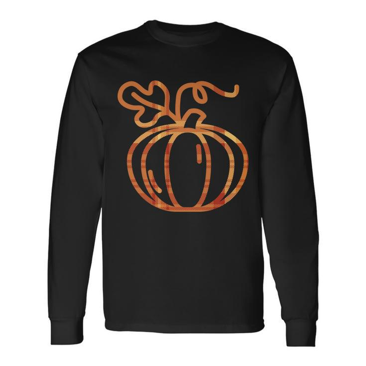 Thanksgiving Halloween Pumpkin Fall Autumn Plaid Long Sleeve T-Shirt