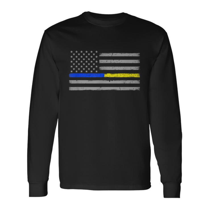 Thin Blue Gold Line 911 Police Dispatcher Long Sleeve T-Shirt Gifts ideas