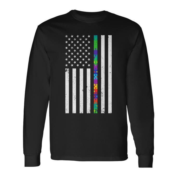 Thin Puzzle Line Autism Flag Long Sleeve T-Shirt