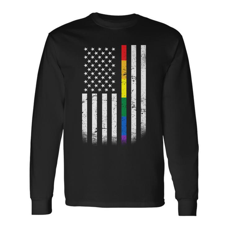 Thin Rainbow Line Lgbt Gay Pride Flag Tshirt Long Sleeve T-Shirt