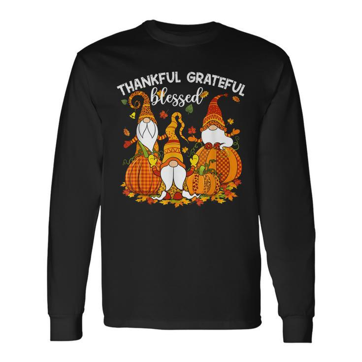 Three Cute Gnomes Halloween Pumpkin Autumn Fall Long Sleeve T-Shirt