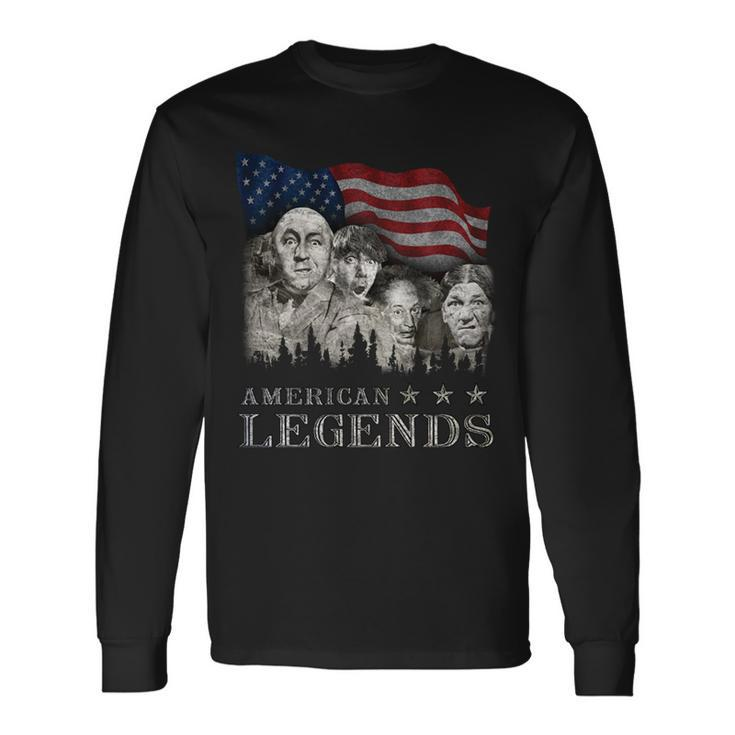 Three Stooges American Legends Usa Flag Long Sleeve T-Shirt