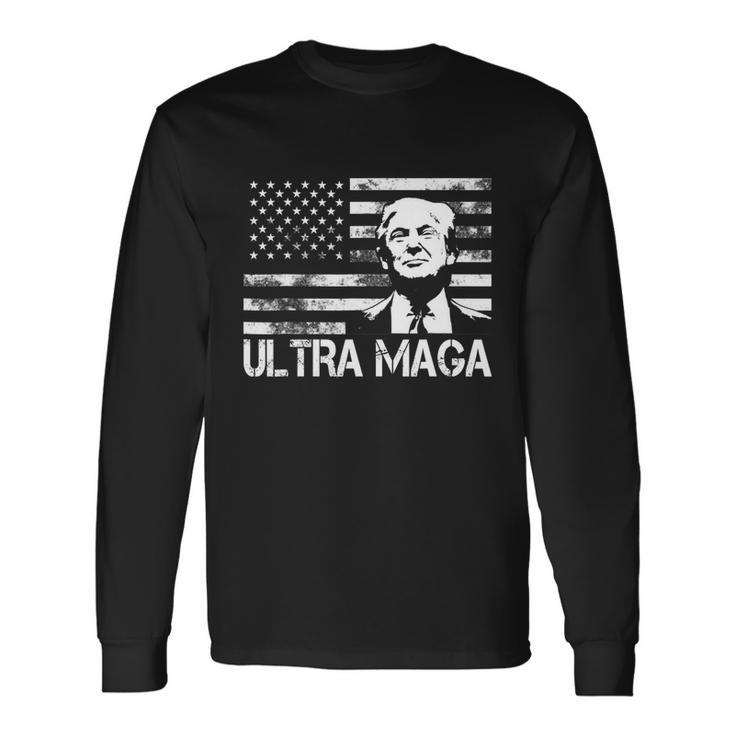 Trendy Ultra Maga Pro Trump American Flag 4Th Of July Retro Long Sleeve T-Shirt