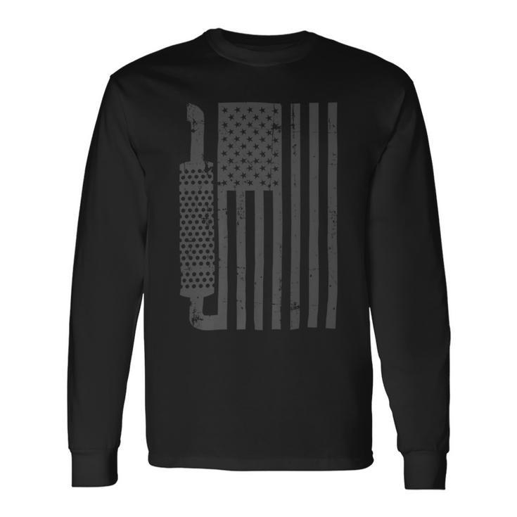 Trucker Truck Driver American Flag With Exhaust Patriotic Trucker Long Sleeve T-Shirt