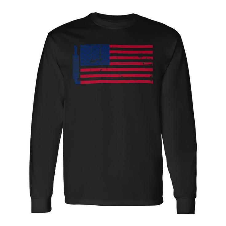 Trucker Truck Driver American Flag With Exhaust Patriotic Trucker_ V2 Long Sleeve T-Shirt