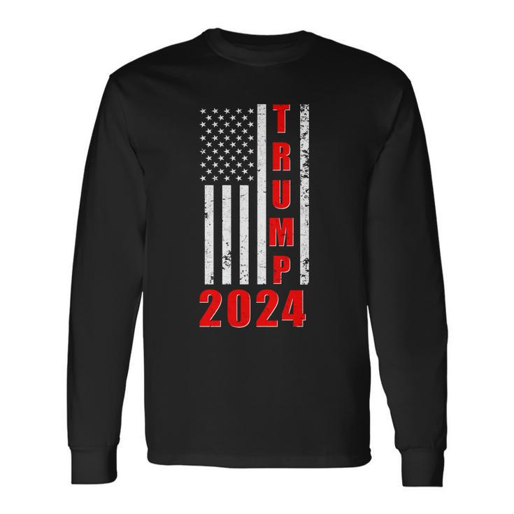 Trump 2024 Election Distressed Us Flag Long Sleeve T-Shirt