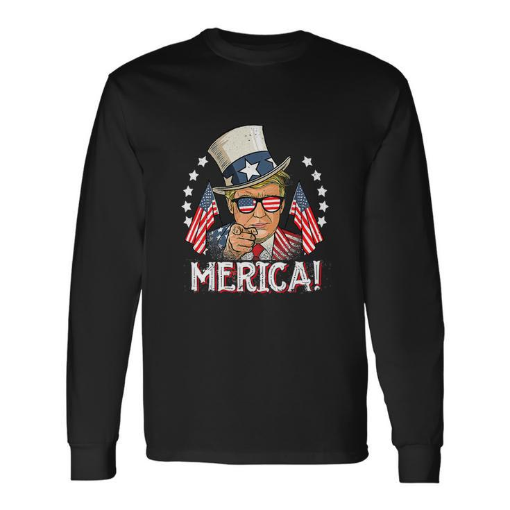 Trump Merica 4Th Of July American Flag Long Sleeve T-Shirt