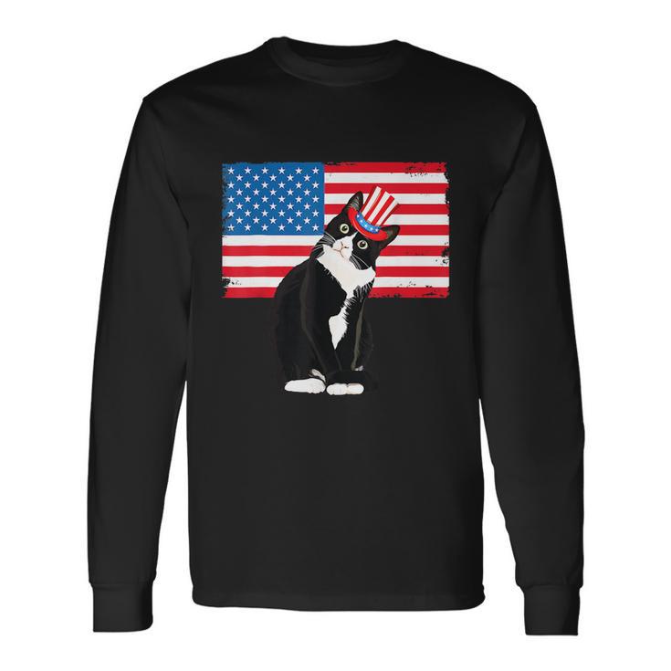 Tuxedo Cat 4Th Of July Hat Patriotic Adults Kid Long Sleeve T-Shirt