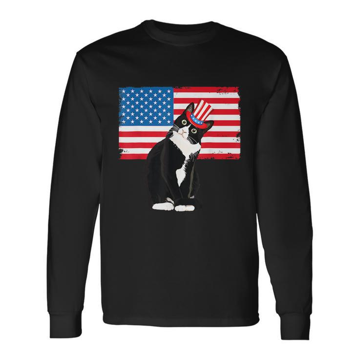 Tuxedo Cat 4Th Of July Hat Patriotic Adults Long Sleeve T-Shirt