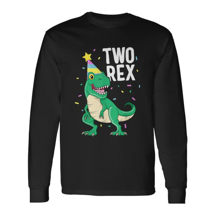 Two Rex 2Nd Birthday Boy Trex Dinosaur Party Happy Second Long Sleeve T-Shirt