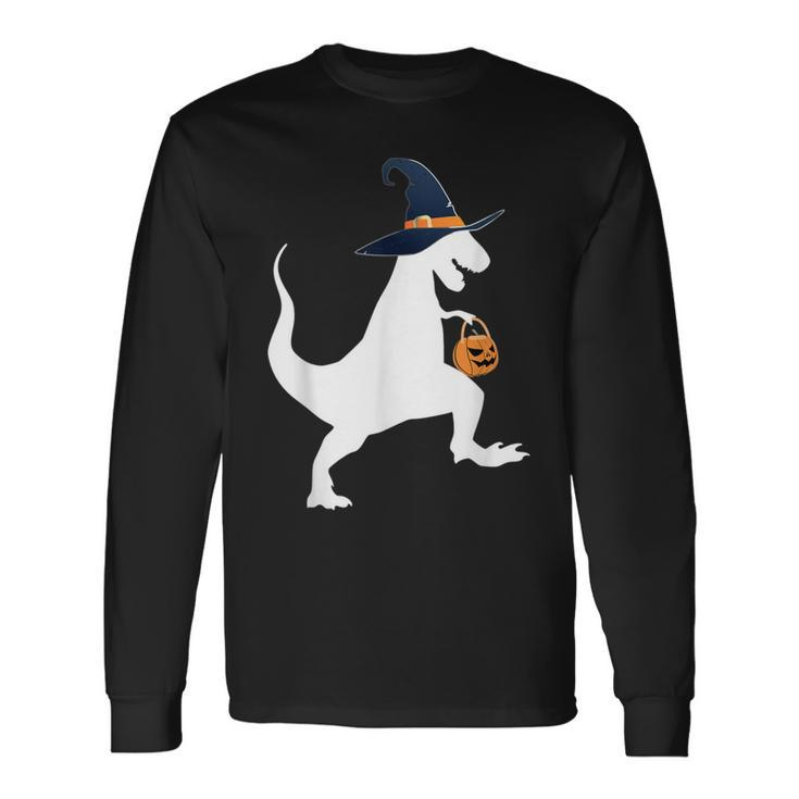 Tyrannosaurus Rex Halloween Pumpkin Faces Witch Hats Pumpkin Long Sleeve T-Shirt Gifts ideas