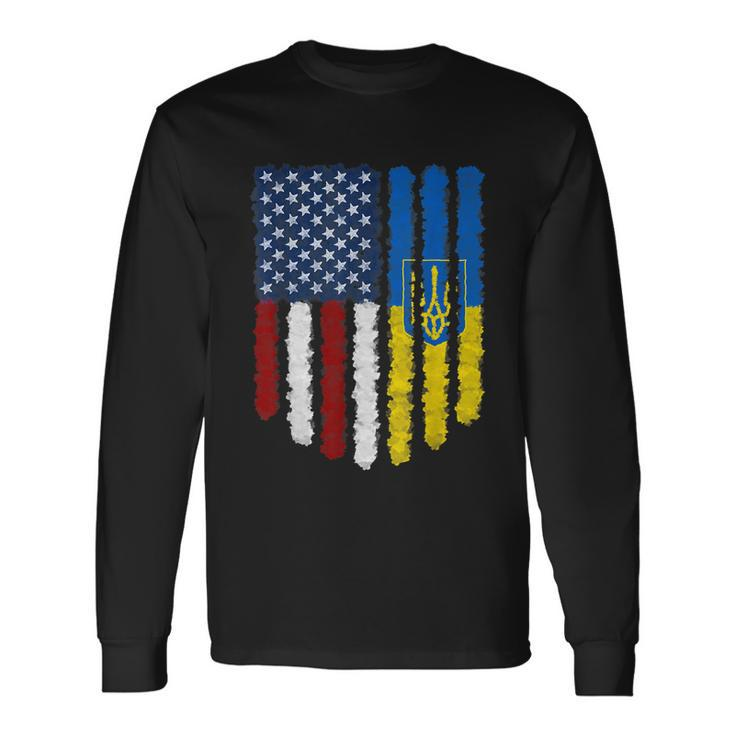Ukrainian American Flag Ukraine Usa America Long Sleeve T-Shirt